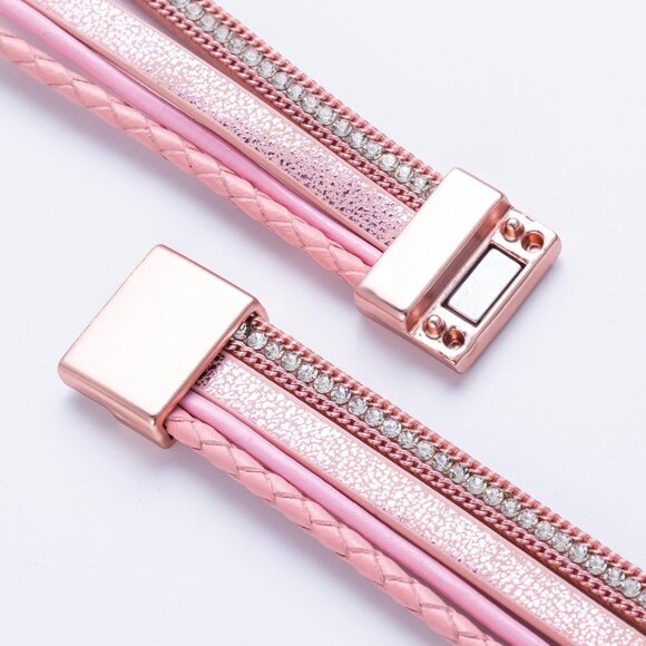 Leather Boho Wrap Bracelet Pink Beaded Infinity Jewelry for Women Gift - Picture 6 of 6